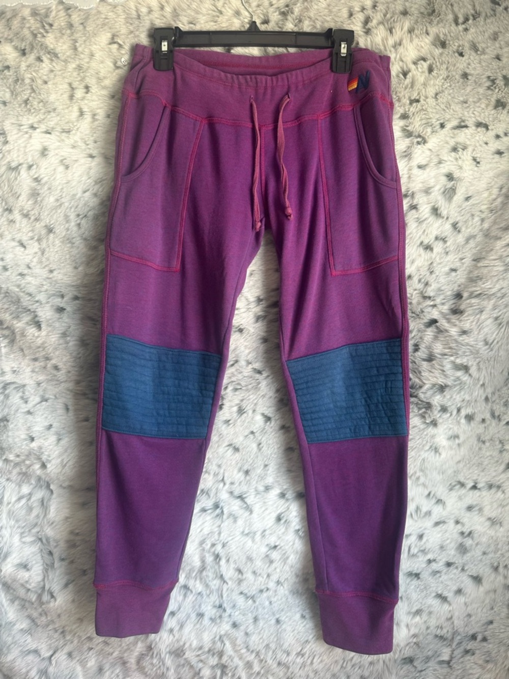 329. Aviator Nation Purple Joggers Blue Knee Patches small os